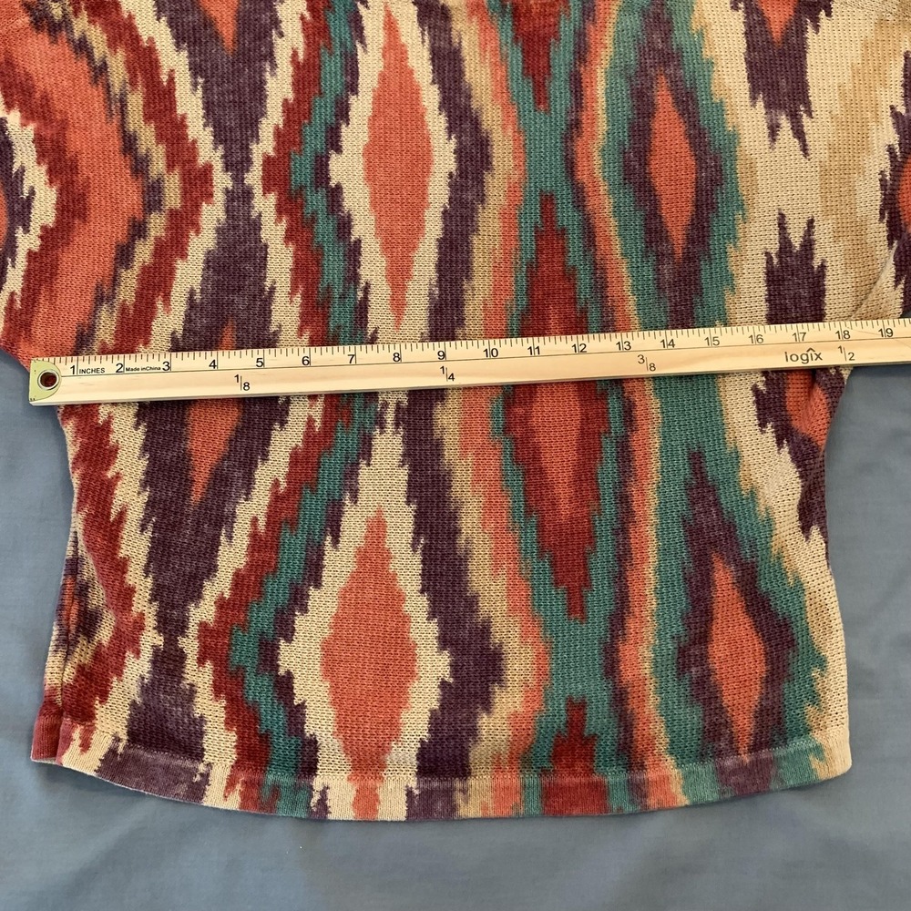 Lauren Ralph Lauren Sweater Womens Small Multicolor Tribal Short Sleeve Linen - Picture 3 of 6